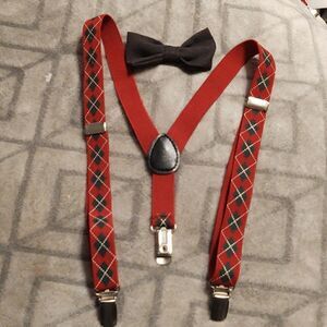 Adorable Christmas childs adjustable suspender and  bow tie set